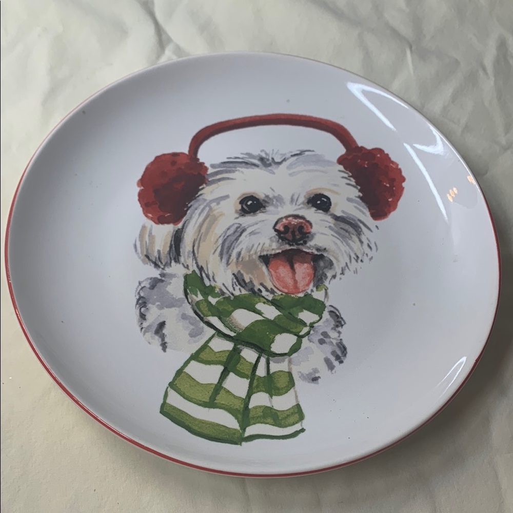 Pier 1 Holiday Puppies Salad Plate.  Maltese.